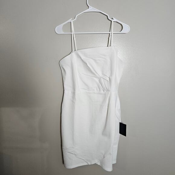 NWT Lulus Drinks On Me White Sleeveless Pleated Bodycon Dress Cocktail Sz L - Picture 3 of 12